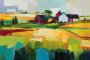Canvas Wall Art - Abstract Painting Farmhouse Stands Proud - A1513 - 120 X 80 Cm