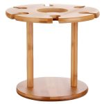 Bamboo Wine Rack With Bottle Holder & 6 Glass Hooks - Natural Wood