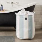 Canvas Laundry Storage Bag Broad Stripe Dusty Blue