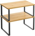 Stackable Kitchen Cabinet Organiser Shelf Counter Storage - Multipurpose - Black & Beige - 2 Pack Iron Wood Organizer Kitchen Ra