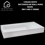 Corian White Rectangular Wall Hung Basin - 900 X 460 X 120MM