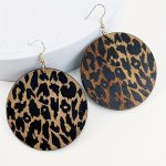 Creative Leopard Engraved Round Design Dangle Earrings Wooden Jewelry Vintage Bohemian Style Personality Ear Accessories