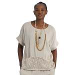 Crochet Border Linen Mix Top - Stone L xl