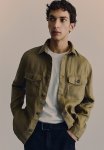 Regular Fit Linen Shirt - Khaki Green