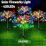 Solac Solar Garden Lights Firework Lights With 420-LED 8 Modes With Adjustble Height 360 300 200 60 LED Landscape Outdoor Decor