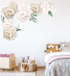 Peony Wall Sticker Cream And White - Large Pack - Charcoal Leaves