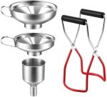 Stainless Steel Canning Jar Lifter With Funnel For Home Kitchen - Pack Of 4 Steel Food Clips Kitchen Tool Set