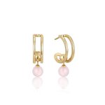 Gold Orb Rose Quartz Stud MINI Hoop Earrings