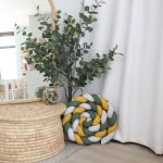 Cot Bumper Braided 3 Strand Mustard Olive Green And White