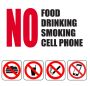 No Food Drinking Smoking Cellphone 19X19CM Sign -10 Pack.