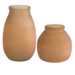 Set Of Two Jarron Montana Frosted Beige Recycled Glass Vases 28 Cm And 20 Cm