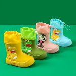 Jiageya Boys Girls Eva Drawstring Rain Boots Cartoon Dinosaur Design Waterproof Soft Sole Anti Slip High Top Shoes For Rainy Wea
