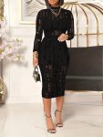 Solid Mock Neck Cut Out Dress Sexy Long Sleeve Dress For Spring & Summer Women's Clothing