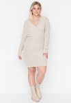 Plus Double Breasted Knitwear Dress - Beige