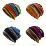 Unisex Multicolored Knit Striped Beanie For Autumn Winter