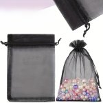 20PCS Black Organza Drawstring Bags - Ideal For Jewelry Wedding Favors Party Gifts & Small Business Packaging