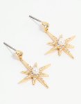 Goldair Gold Plated Diamante Pearl Star Drop Earrings