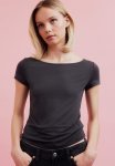 Sheer Boat-neck T-Shirt - Dark Grey