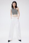 Cropped One-shoulder Top - White & Black Striped