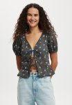Cotton On Camille Short Sleeve Blouse - Bobbi Ditsy Washed Black