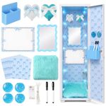 Singhoow 19 Pcs Light Blue Locker Decor Kit Aesthetic Magnetic Wallpaper For School Girls & Women Preppy Mirror Whiteboard Faux