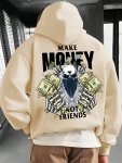 Make Money Not Friends Print Kangaroo Pocket Hoodie Casual Long Sleeve Hoodies Pullover Sweatshirt Men's Clothing For Fall Winte