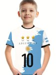 Football Themed Argentina 3D Print Short Sleeve T-shirts For Boys - Cool Lightweight And Comfy Summer Clothes