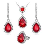 Ezing 3 Pcs Jewelry Set For Women Crystal Pendant Necklace Earring Ring C