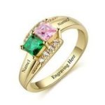 CRI103449 - Gold Plated 925 Sterling Silver Personalized Ring Names & Birthstones