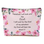 Bible Verse Makeup Bag For Women Aesthetic Floral Portable Travel Organizer Toiletry Cosmetic Bag With Zipper Christian Makeup B