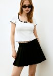 Overlock-detail Ribbed Top - White & Black