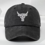 Cool Hippie Curved Brim Baseball Cap Boho Style Geometric Bull Print Distressed Trucker Hat Snapback Hat For Casual Leisure Outd