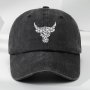 Cool Hippie Curved Brim Baseball Cap Boho Style Geometric Bull Print Distressed Trucker Hat Snapback Hat For Casual Leisure Outdoor Sports