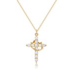 Robaice Gold Cross Necklace For Women 14K Gold Plated Crown Cross Pendant Necklace Cross Necklaces Faith Jewelry First Communion
