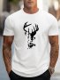 Deer And Forest Silhouette Pattern Print Men's Crew Neck Short Sleeve T-shirt Slightly Elastic Summer Casual And Breathable Top For Outdoor Fitness & Daily Commute
