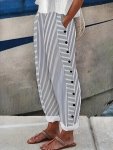 Stripe Print Elastic Waist Pants Casual Pocket Pants For Spring & Fall Women's Clothing