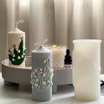 1PC Lily Of The Valley Pillar Candle Making Silicone Mold 3D Engraved Flower Candle Cylinder Silicone Mold For Epoxy Resin Casti