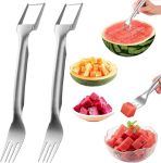Watermelon Cutter 2-IN-1 Stainless Steel Fruit Cutter Dual Head Watermelon Fork Slicer Tool Summer Fruit Cutting Kitchen Gadget
