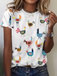 Chicken Print Crew Neck T-Shirt Casual Short Sleeve T-Shirt For Spring & Summer Women's Clothing