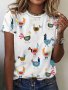 Chicken Print Crew Neck T-Shirt Casual Short Sleeve T-Shirt For Spring & Summer Women's Clothing