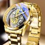 Hot Trendy Fashion Whole Men Golden Skeleton Automatic Quartz Wrist Watches Luxury