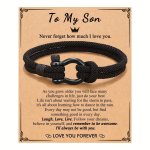 To My Son grandson Bracelet Forever Linked Together Braided Leather Bracelet Stainless Steel Magnetic Closure Leather Knot Cuff