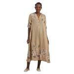 Flower Print Border Linen Maxi Dress - Toast L xl