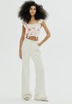 Linen-blend Cropped Blouse - White Floral