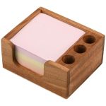 Chicvilla Acacia Wood Sticky Note Holder With 3 Pen Holders 3X3 Post It Note Dispenser With Anti-slip Pads All-in-one Wooden Des