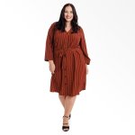 Plus Size Plus Size Stripe Shacket - Orange