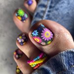 24PCS Fashion Square Press-on Toe Nails Middle Length Mixed Color Floral & Colorblock Pattern Matte Finish Trendy Adhesive False