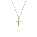Yellow Gold & Sterling Silver Cubic Zirconia Cross On A Chain