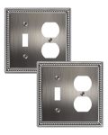 Treewell 2-PACK Combo Toggle duplex Light Switch Cover Plate Antique Silver Metal Wall Outlet Cover Plate Decorative Beaded Wall