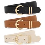 Xzqtive 3 Pack Women Belts For Jeans Dresses Pants Ladies Leather Waist Belt With Gold Buckle